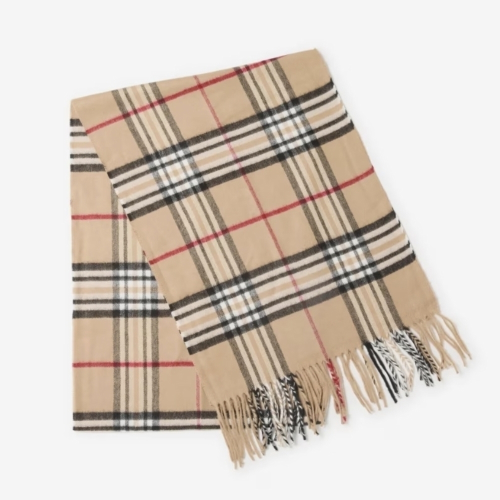 SPRING SALE | ​V. Fraas Cashmink Muffler Scarf in Camel Check